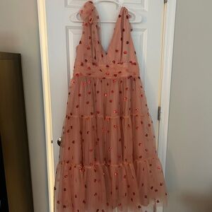 JessaKae Pink Midi Dress with Red Accents